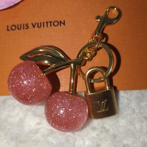 Louis Vuitton Authentic Padlock With Pink And Gold Cherry Bag Charm Key Holder